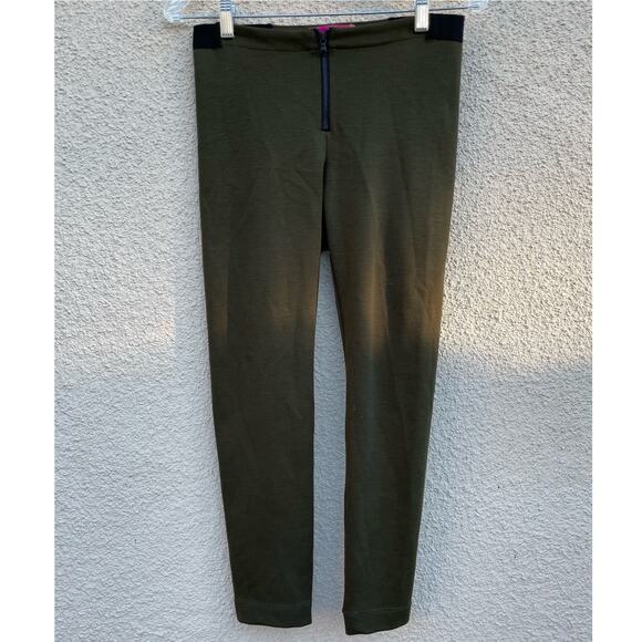 Alice + Olivia Green Ponte Knit Front Zip Leggings 6 - Picture 1 of 7